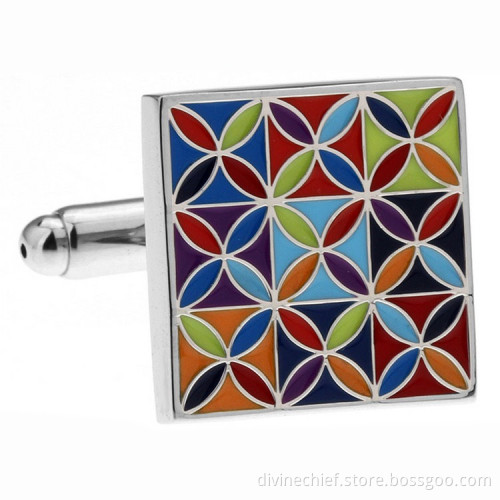 Printing Flower Cubic Enamel Cufflinks, Copper Mens Cufflinks for Shirts